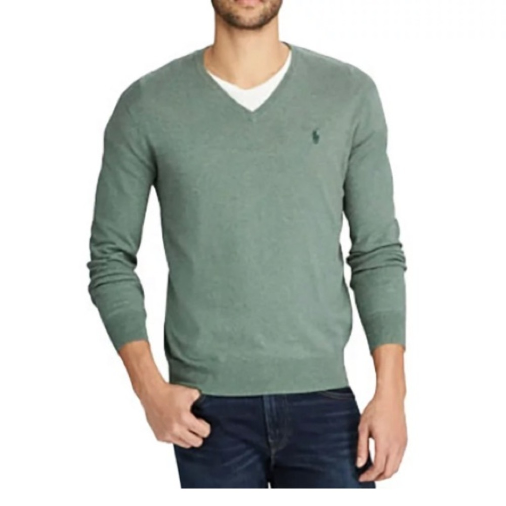 Polo Ralph Lauren Pima Cotton v-neck sweater Moss Green Men’s Large Lightweight